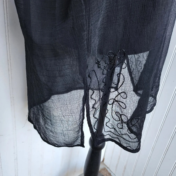 I.G. Sport Black Airy Sheer Polyester Gauze Tunic Top Embroidery Blouse India XL - Picture 5 of 11